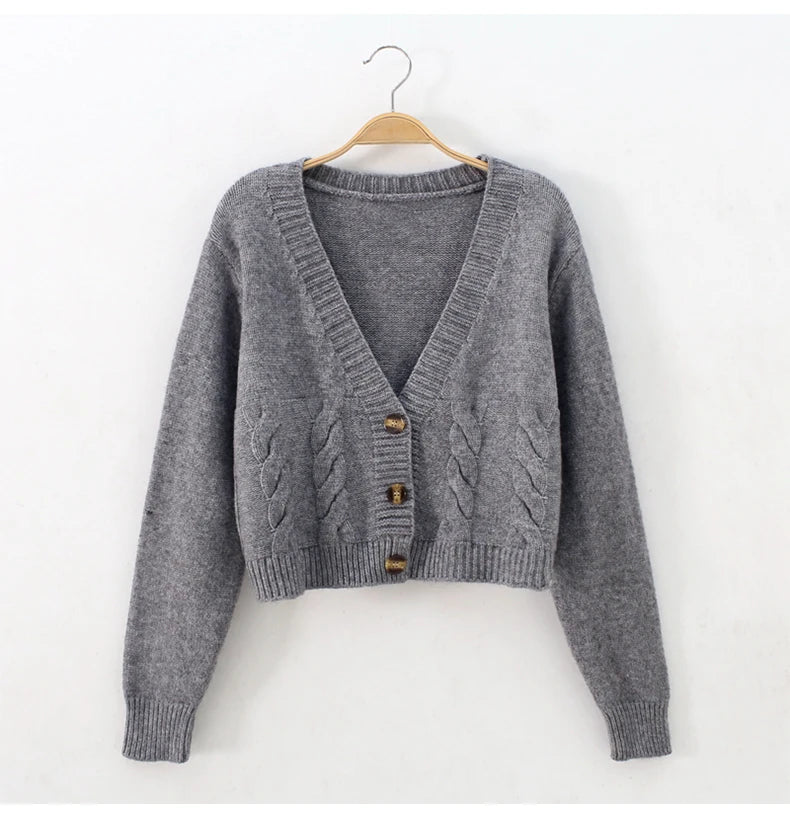 Cropped Twist Knit Cardigan