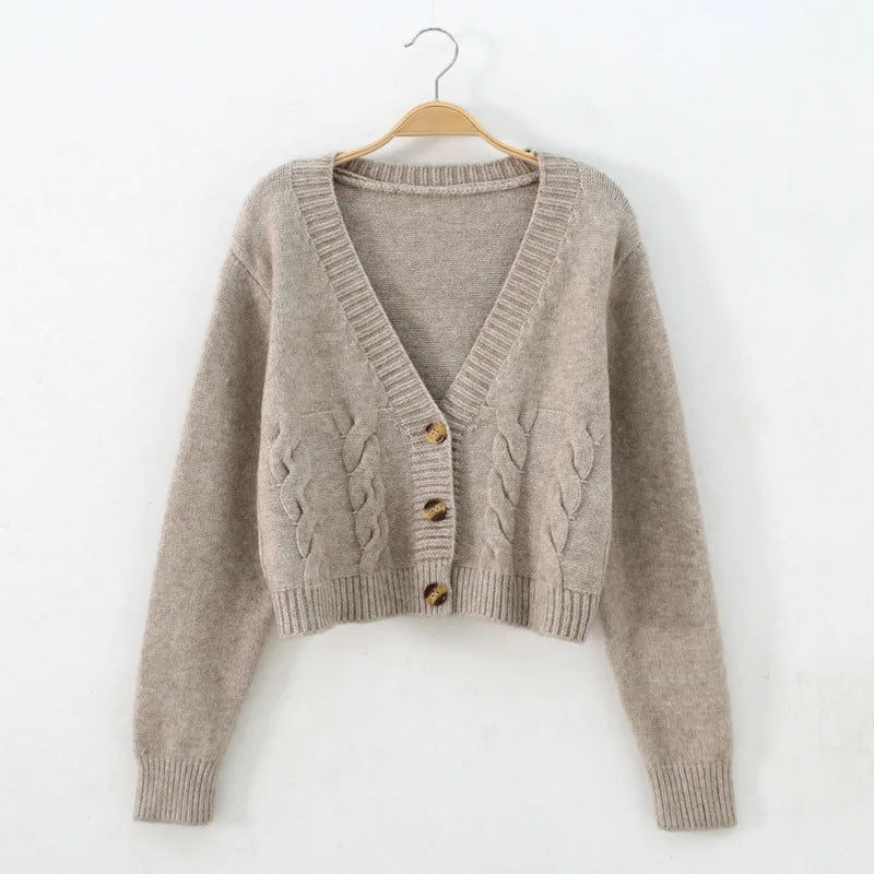 Cropped Twist Knit Cardigan