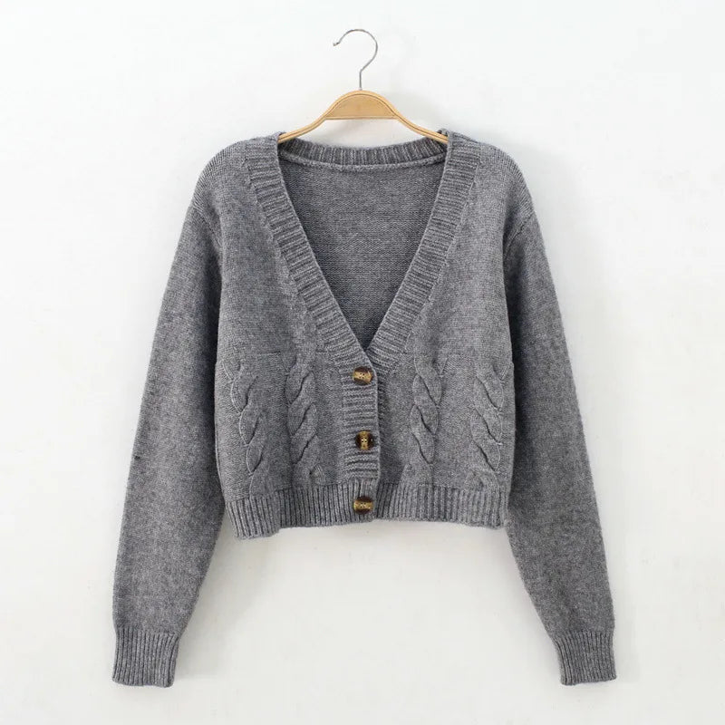Cropped Twist Knit Cardigan