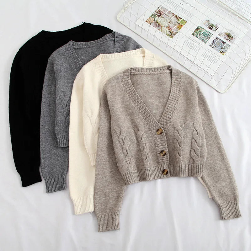 Cropped Twist Knit Cardigan