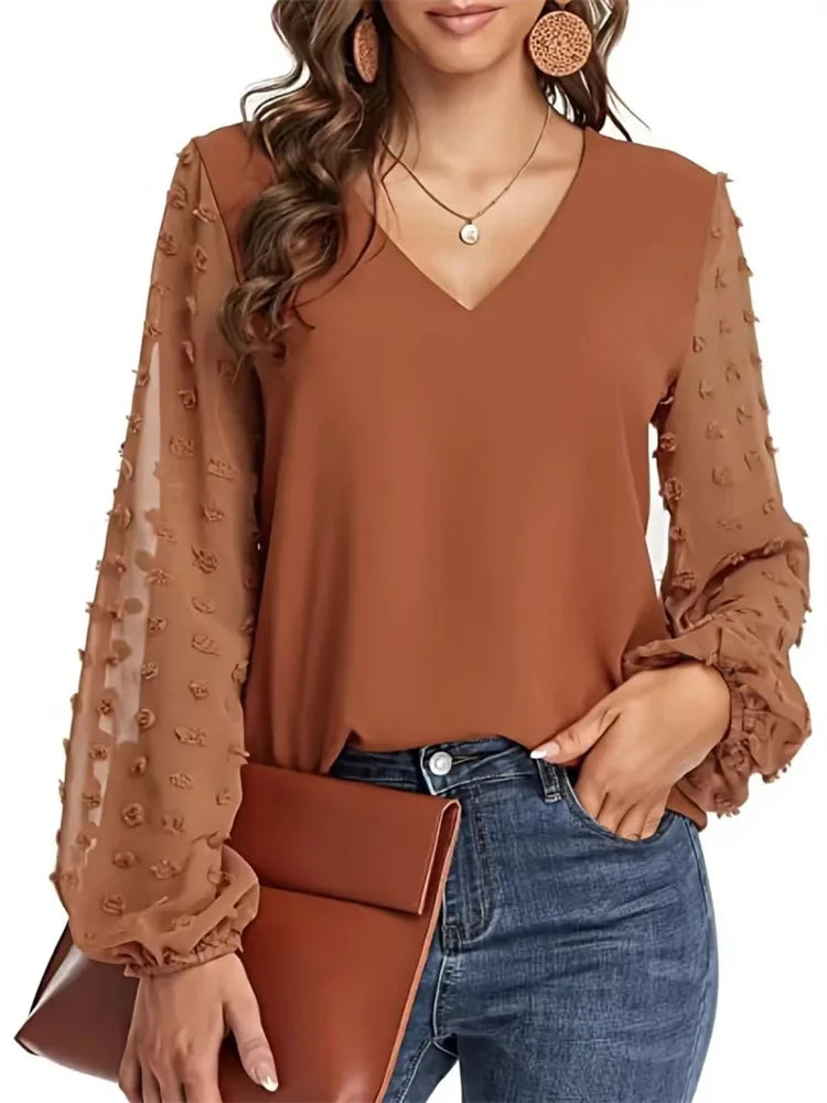 Casual V-Neck Long Sleeve Blouse