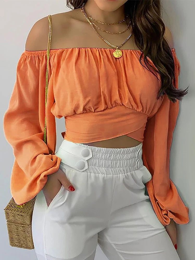 Sexy Off Shoulder Lace-Up Crop Top