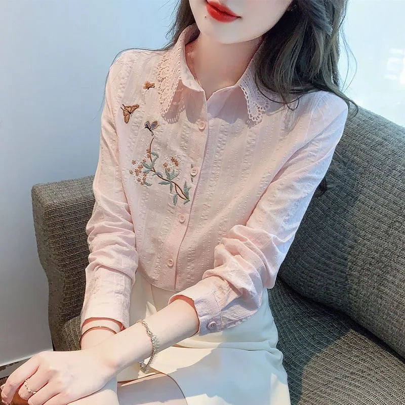Elegant Embroidered Collar Blouse