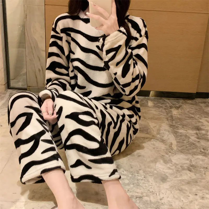 Coral Velvet Zebra Pajamas