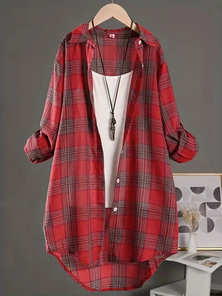 Plus Size Casual Plaid Loose Blouse