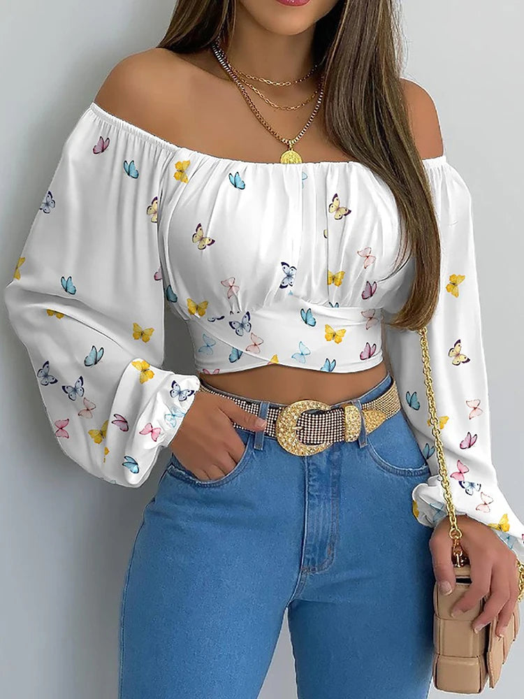 Sexy Off Shoulder Lace-Up Crop Top