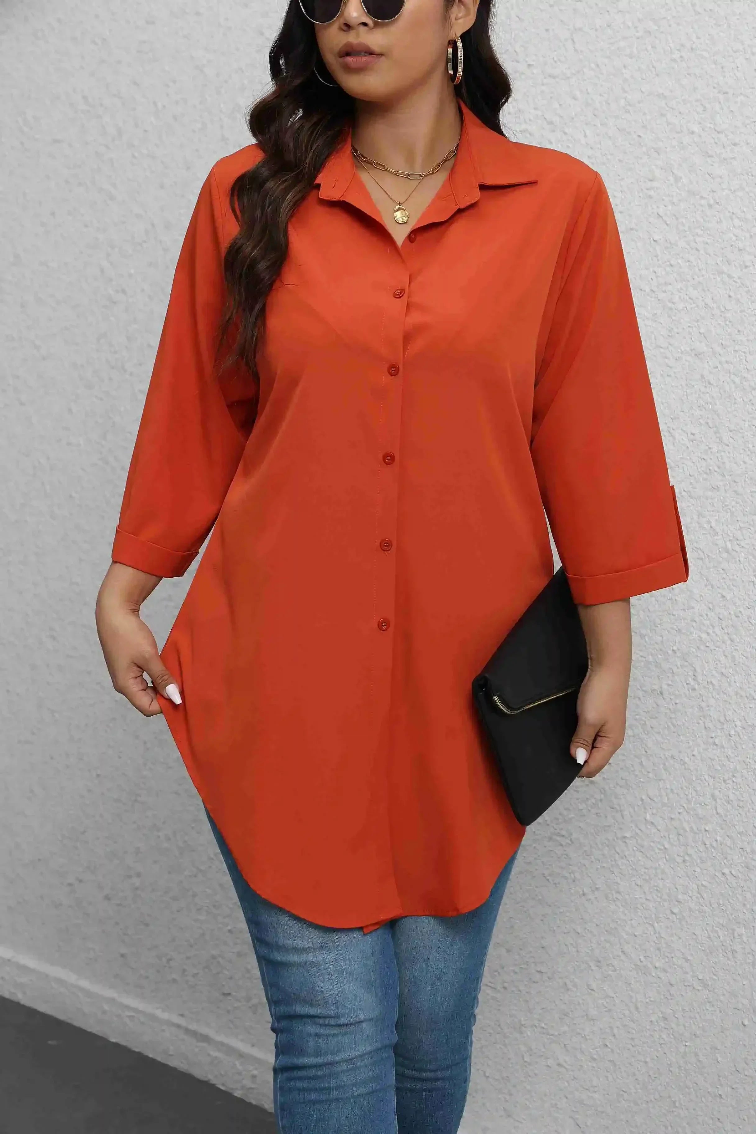 Plus Size Button-Up Casual Blouse