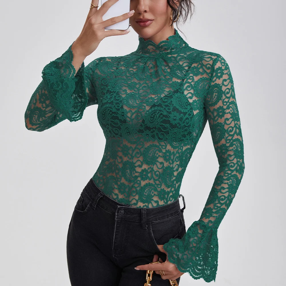 Crochet Lace Turtleneck Blouse