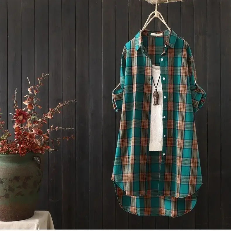 Plus Size Casual Plaid Loose Blouse