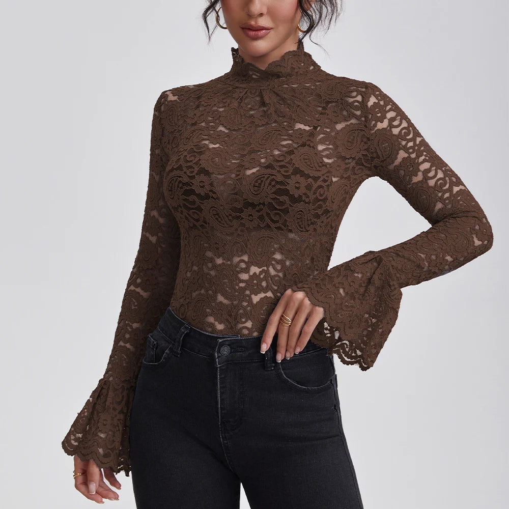 Crochet Lace Turtleneck Blouse