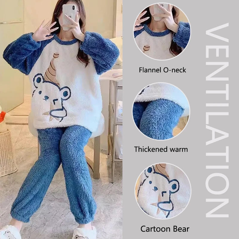 Warm Flannel Bear Pajama Set