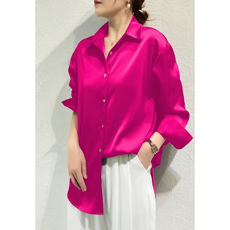 French Style Satin Solid Blouse