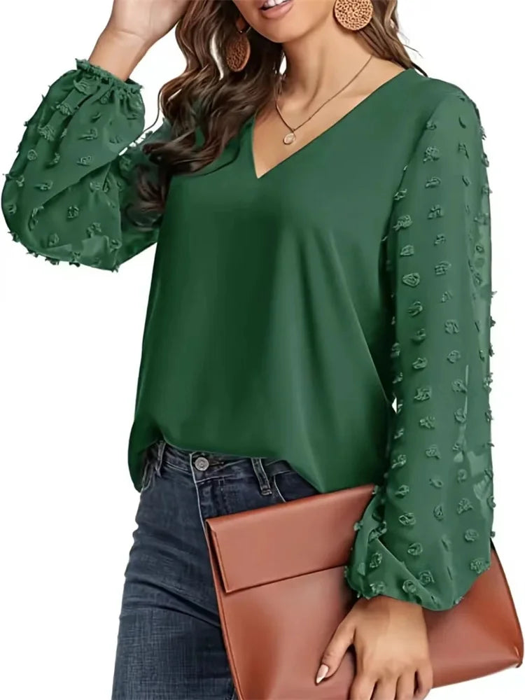 Casual V-Neck Long Sleeve Blouse