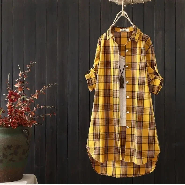 Plus Size Casual Plaid Loose Blouse