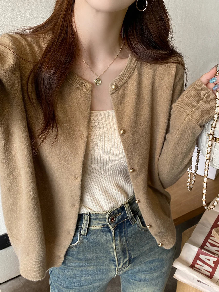 Solid Color Button Cardigan