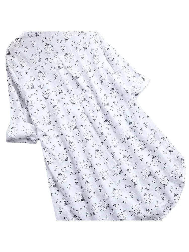 Plus Size Floral Lapel Button Shirt