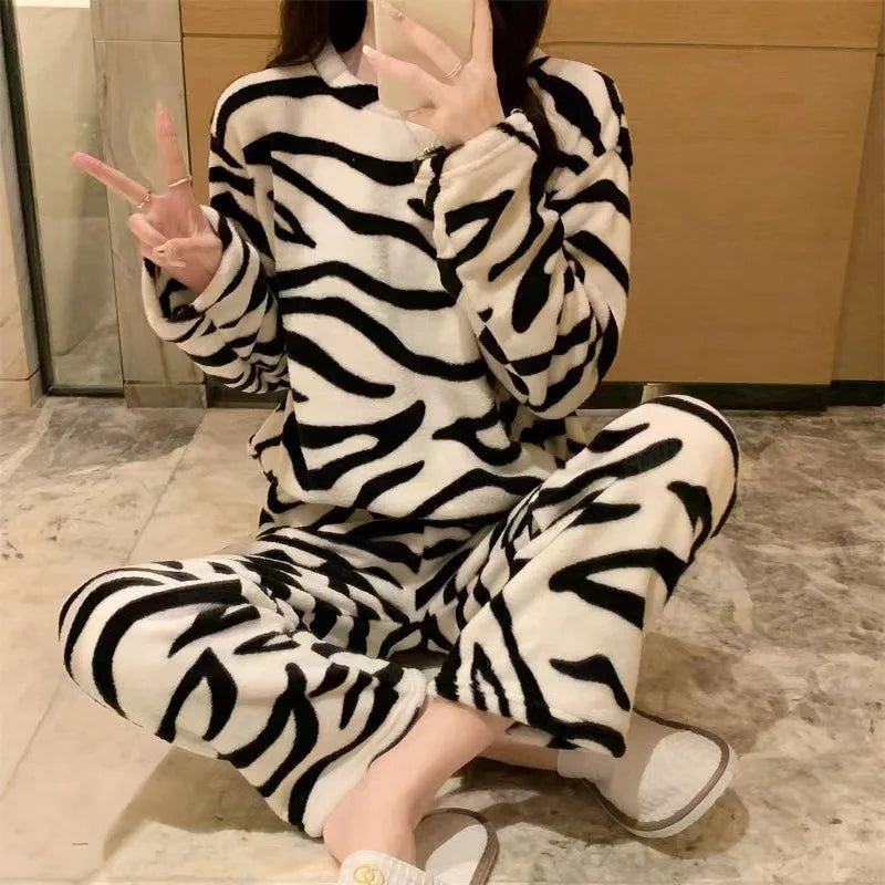 Coral Velvet Zebra Pajamas