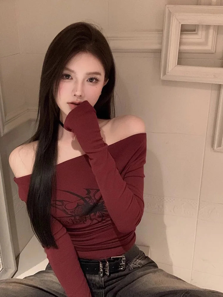 Y2K Off-Shoulder Crop Top