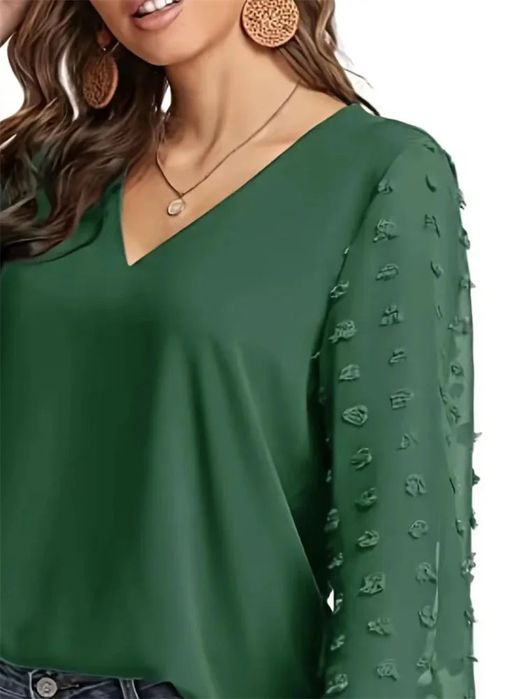 Casual V-Neck Long Sleeve Blouse