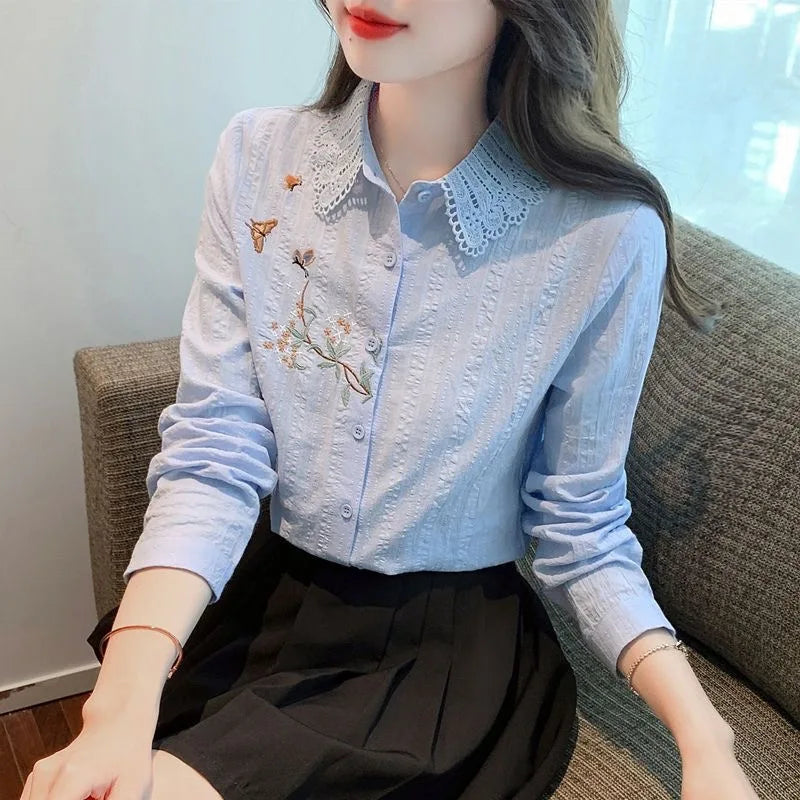 Elegant Embroidered Collar Blouse