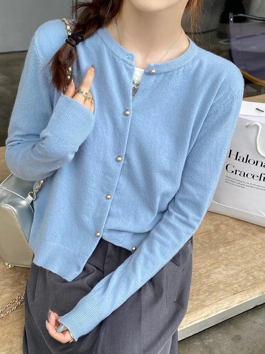 Solid Color Button Cardigan