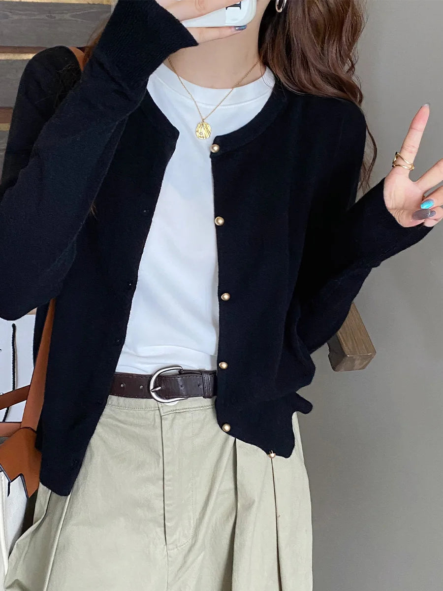 Solid Color Button Cardigan