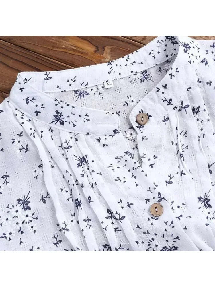 Plus Size Floral Lapel Button Shirt