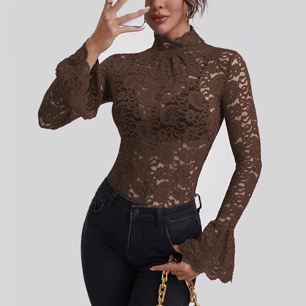 Crochet Lace Turtleneck Blouse