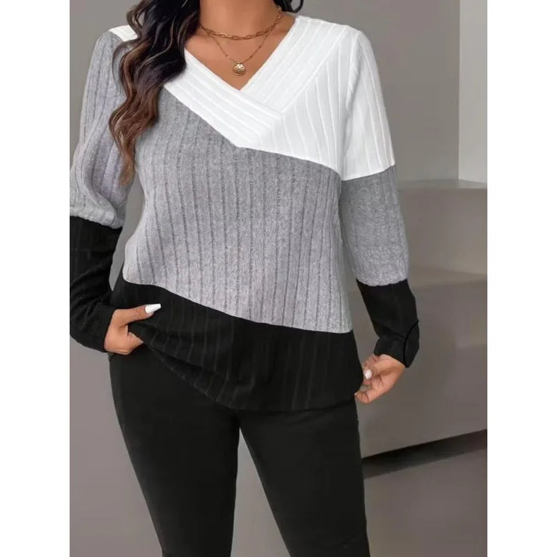 Plus Size Colorblock V-Neck Sweater
