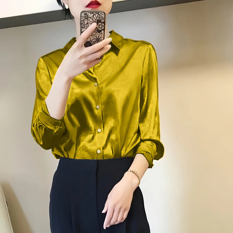 French Style Satin Solid Blouse