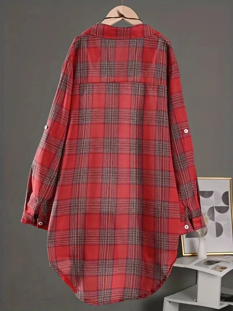 Plus Size Casual Plaid Loose Blouse