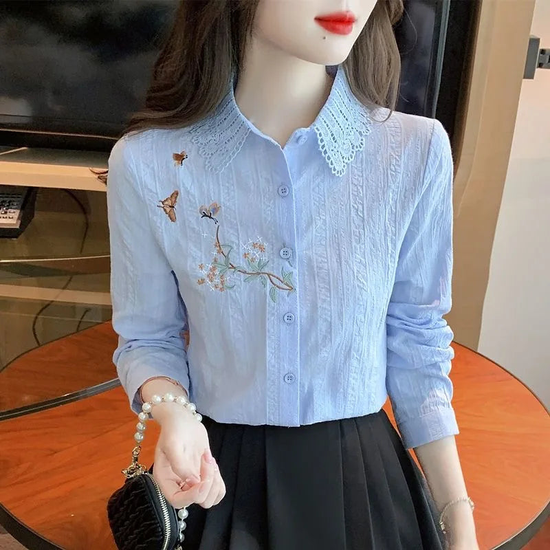 Elegant Embroidered Collar Blouse