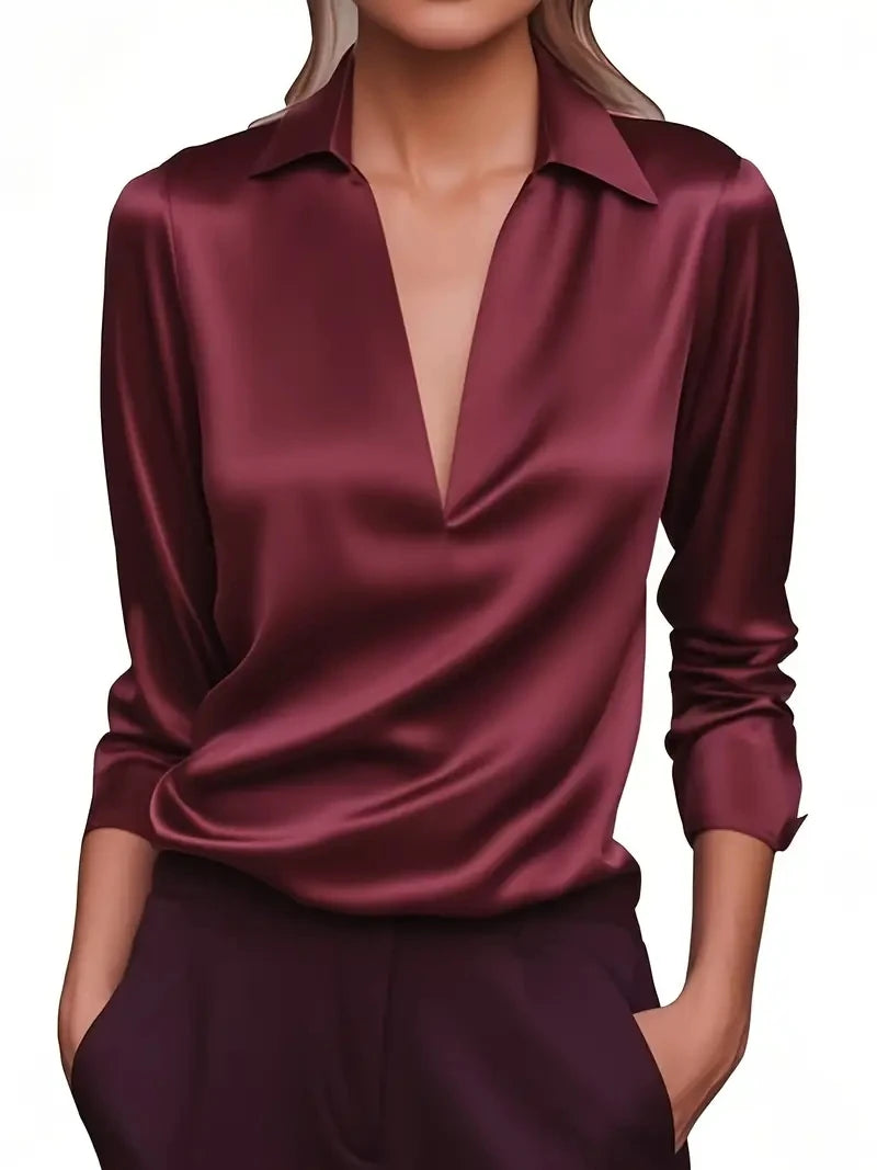 Dressy Satin Long Sleeve Blouse