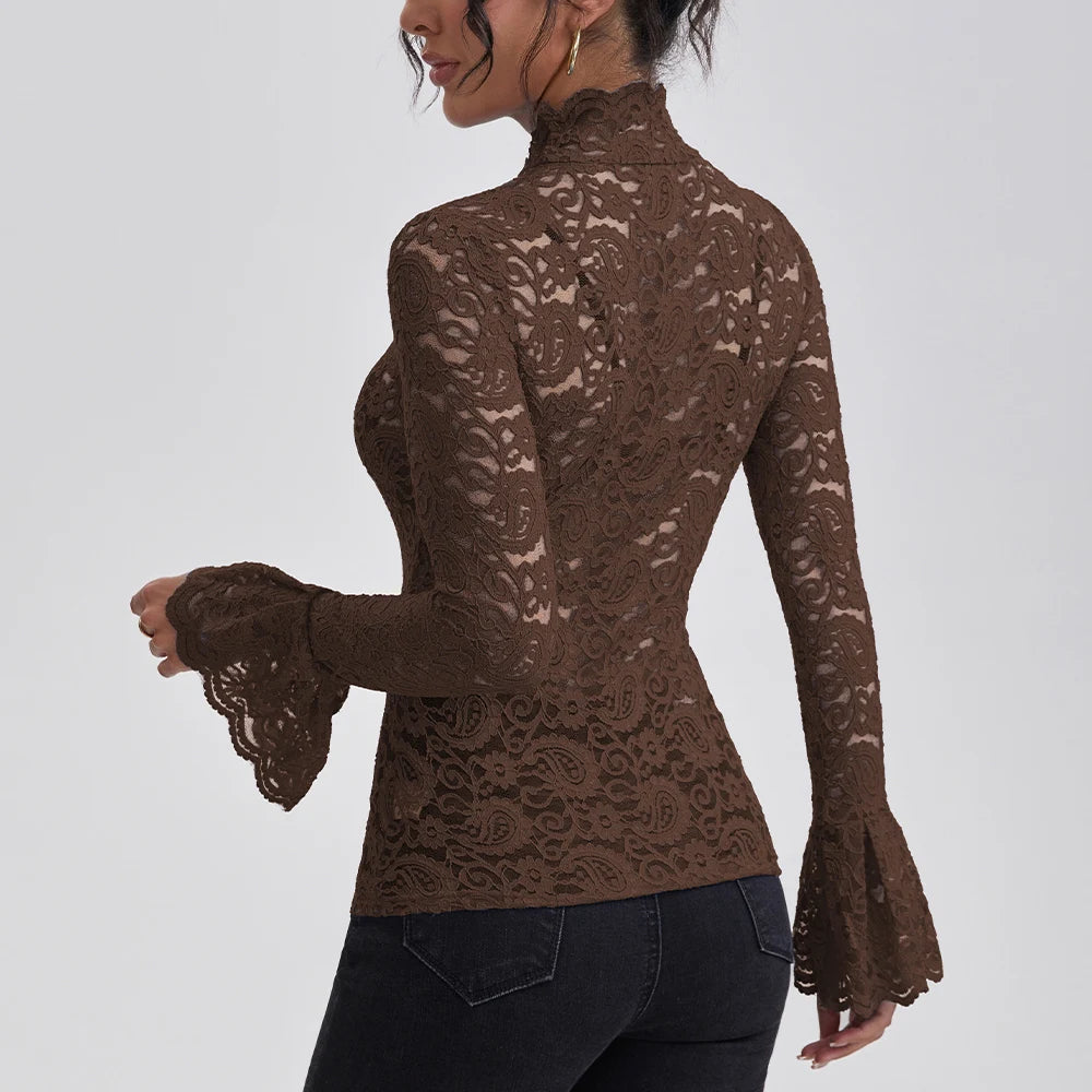 Crochet Lace Turtleneck Blouse