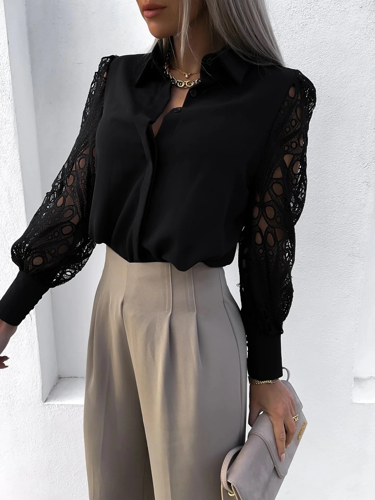 Oversized V-Neck Chiffon Shirt