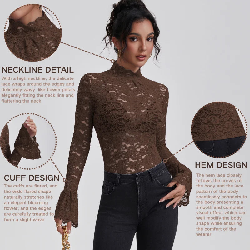 Crochet Lace Turtleneck Blouse