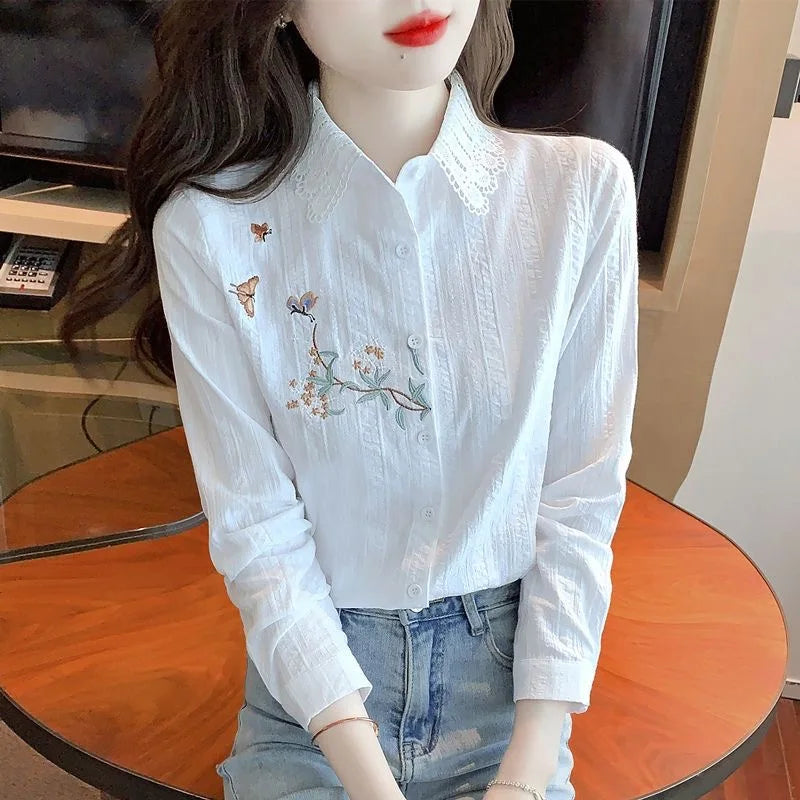 Elegant Embroidered Collar Blouse