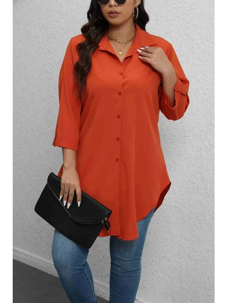 Plus Size Button-Up Casual Blouse