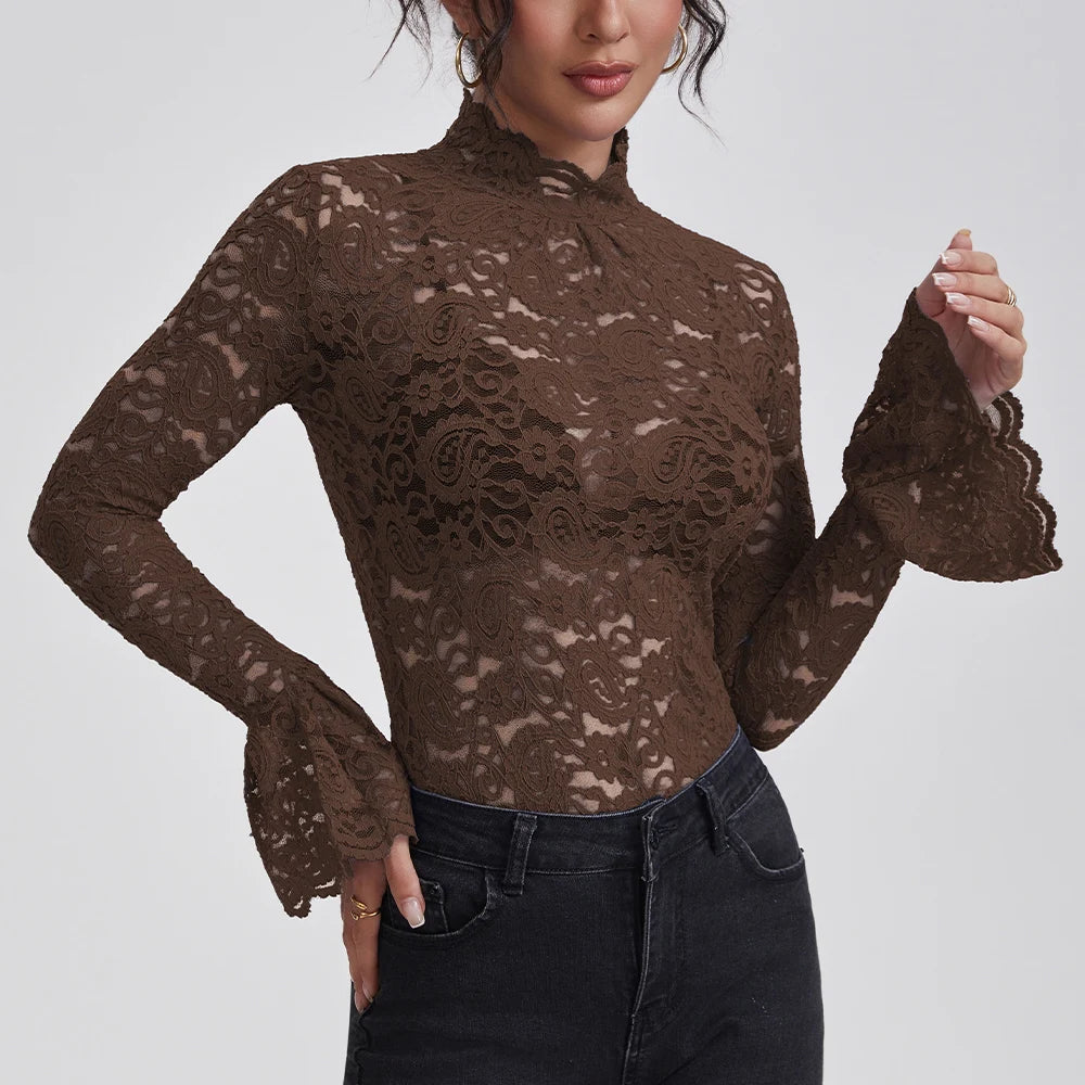 Crochet Lace Turtleneck Blouse