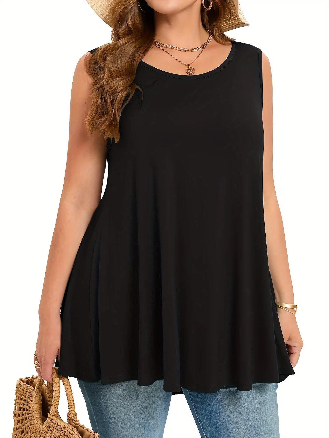 Plus Size Solid Sleeveless Tank Top