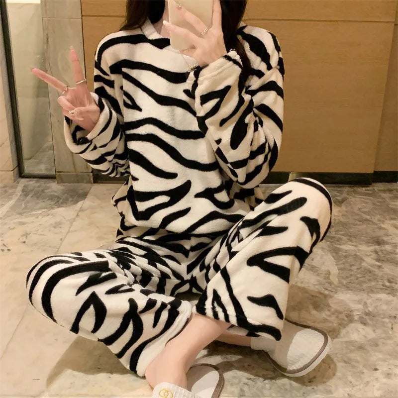 Coral Velvet Zebra Pajamas