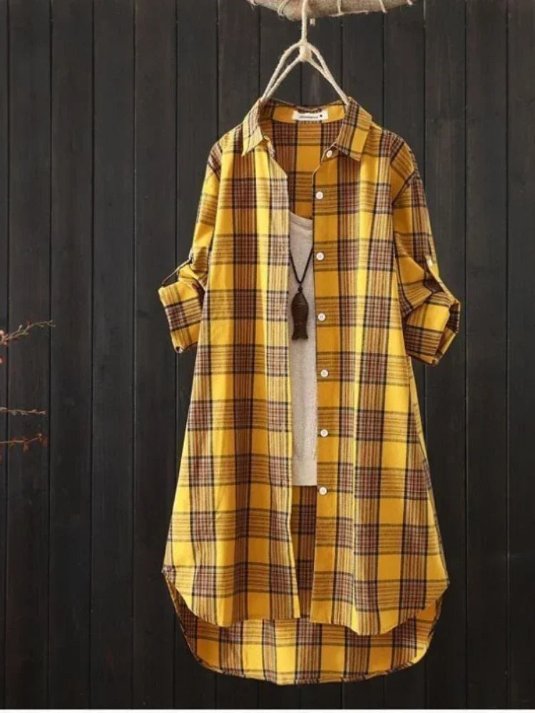 Plus Size Casual Plaid Loose Blouse