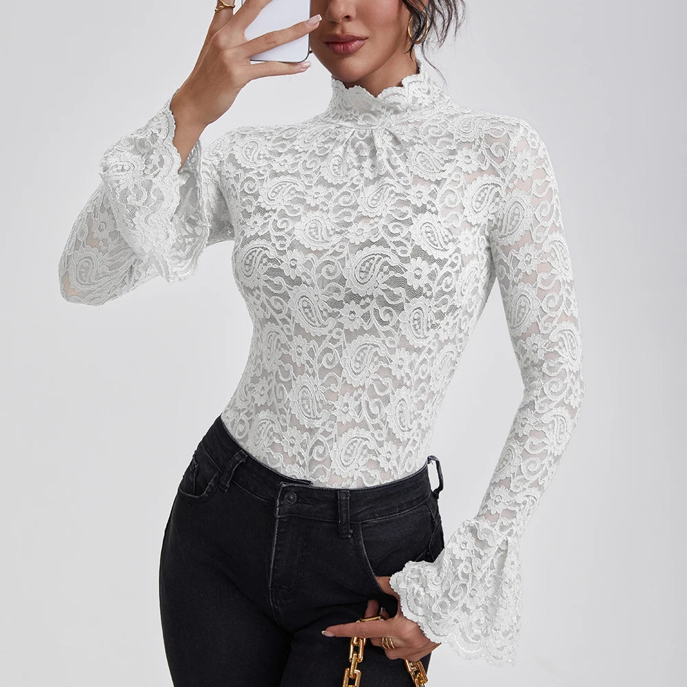 Crochet Lace Turtleneck Blouse