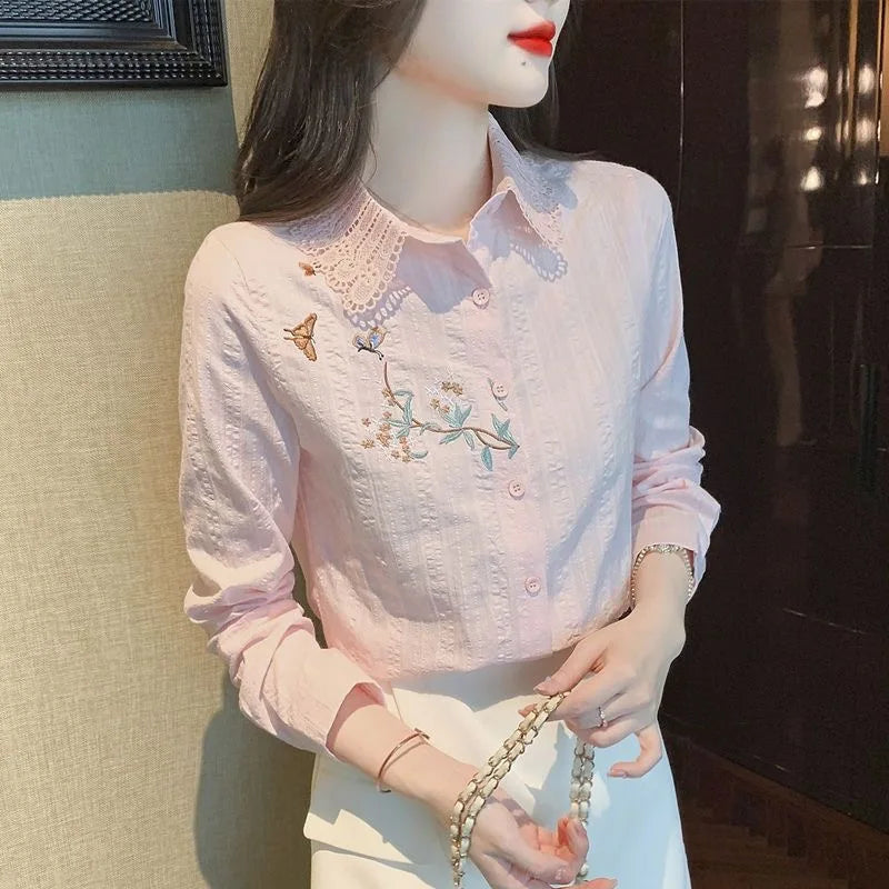 Elegant Embroidered Collar Blouse