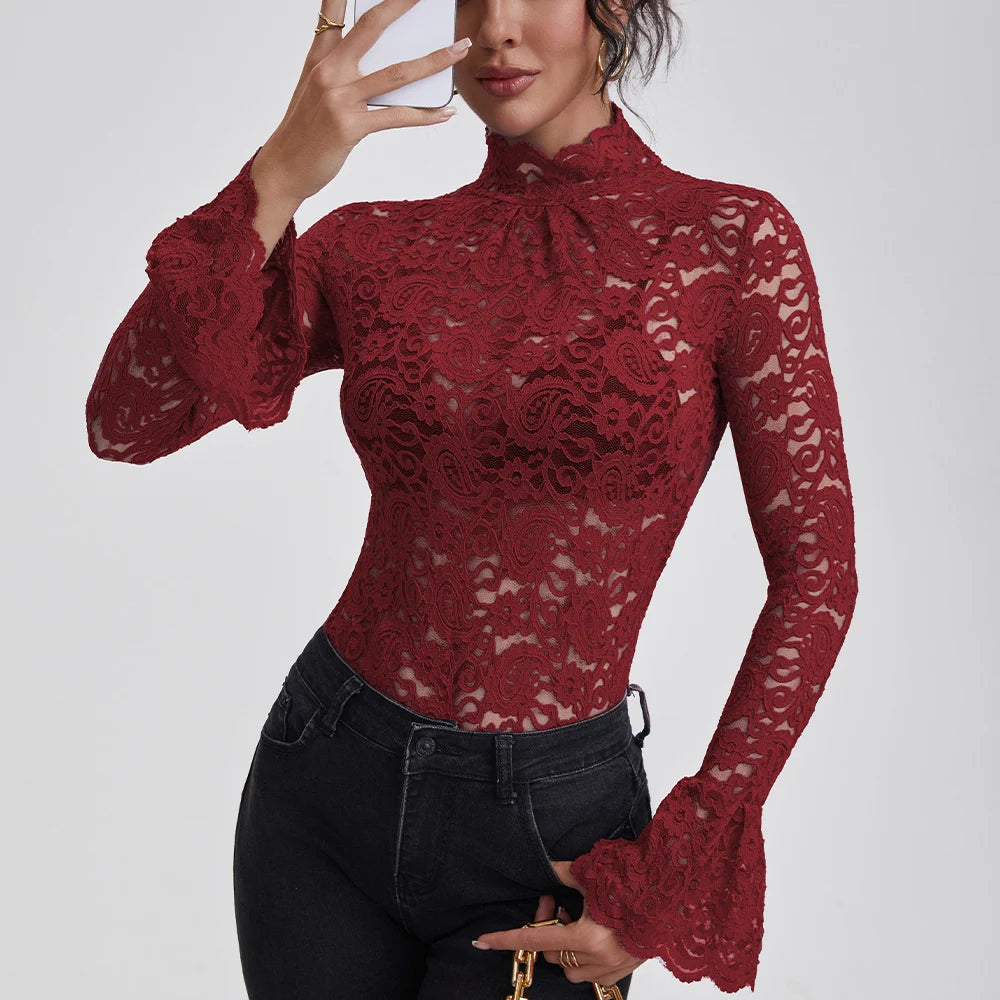 Crochet Lace Turtleneck Blouse