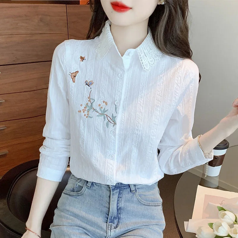 Elegant Embroidered Collar Blouse