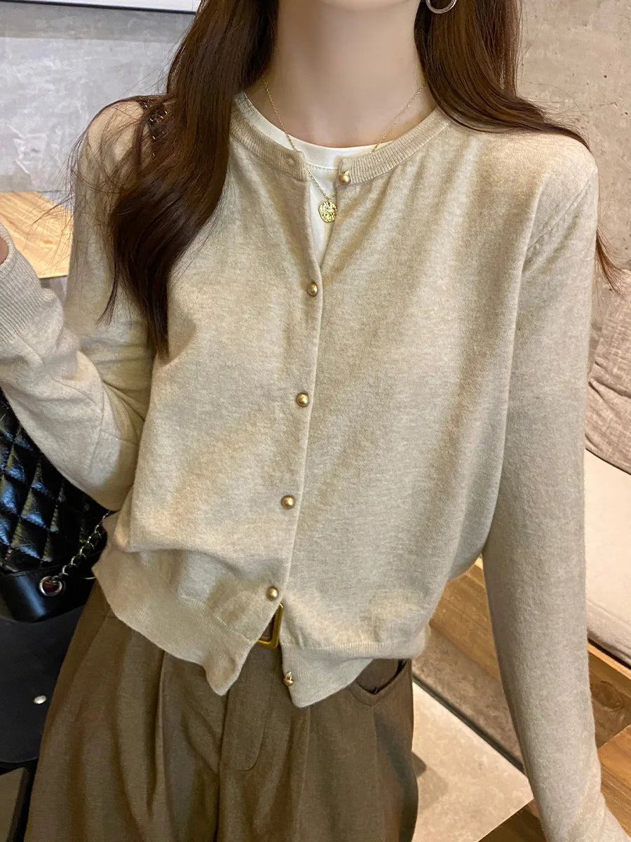Solid Color Button Cardigan