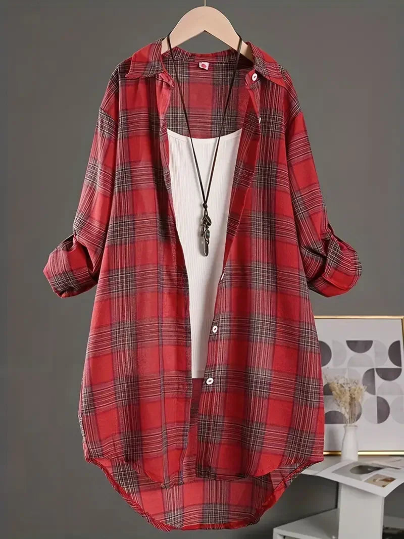 Plus Size Casual Plaid Loose Blouse