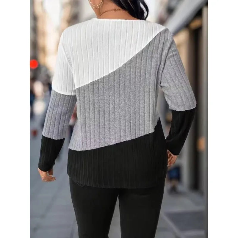 Plus Size Colorblock V-Neck Sweater