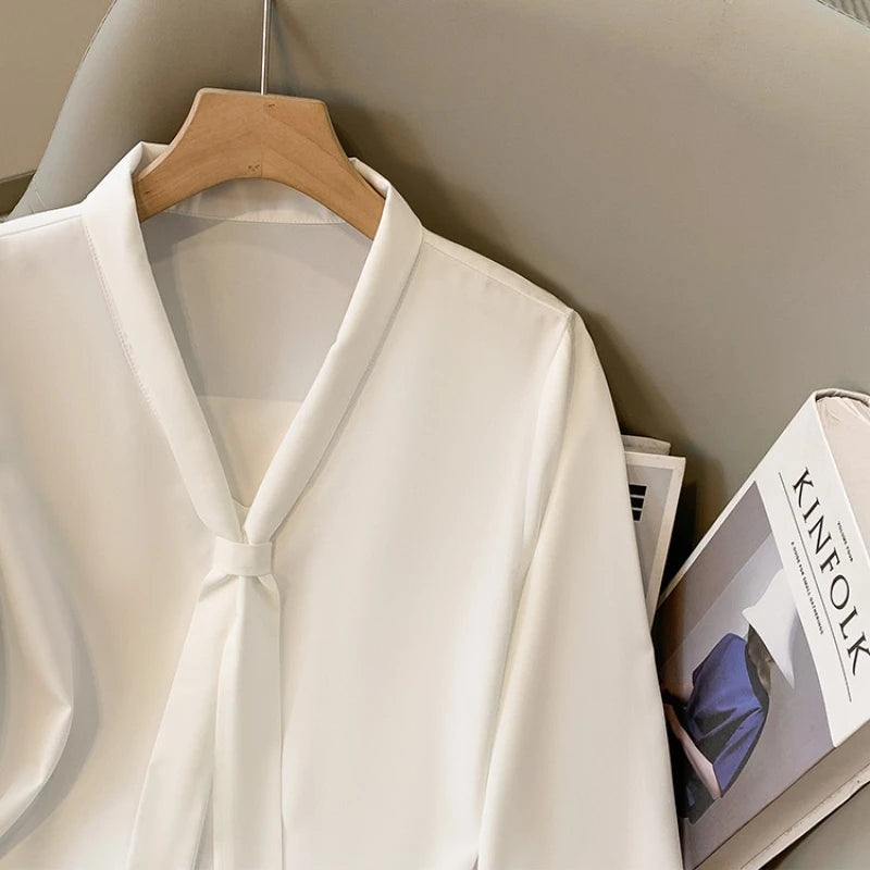 Plus Size Butterfly Knot Chiffon Blouse